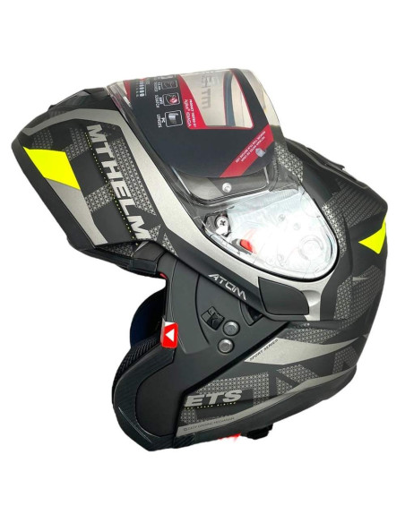 MT HELMETS Casco de OUTLET Exposición ATOM DIVERGENTE Negro y Amarillo Flúor Talla XS