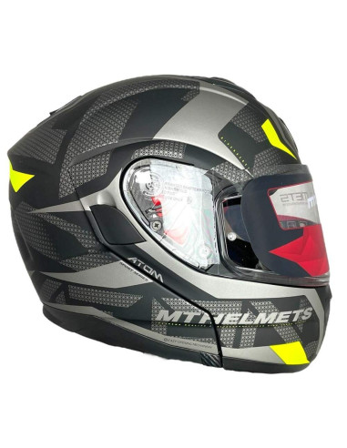 MT HELMETS Casco de OUTLET Exposición ATOM DIVERGENTE Negro y Amarillo Flúor Talla XS