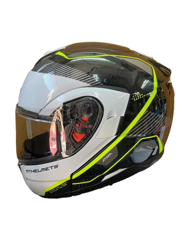MT HELMETS Casco de OUTLET FU401SV ATOM SV OPENED B3 Blanco y Amarillo Flúor Talla S