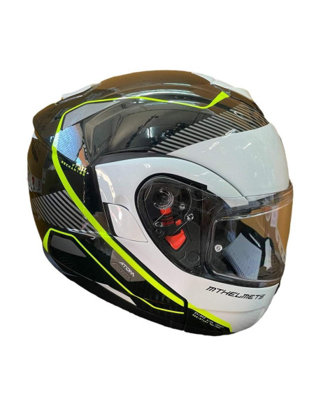 MT HELMETS Casco de OUTLET FU401SV ATOM SV OPENED B3 Blanco y Amarillo Flúor Talla S