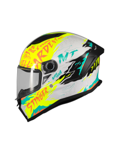MT HELMETS Casco Integral STINGER 2 ARDENT A3 Blanco y Amarillo Brillo