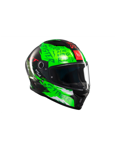 MT HELMETS Casco Integral STINGER 2 ARDENT C6 Negro y Verde Brillo