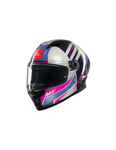 MT HELMETS Casco Integral STINGER 2 TRON C8 Gris Rosa y Lila Brillo