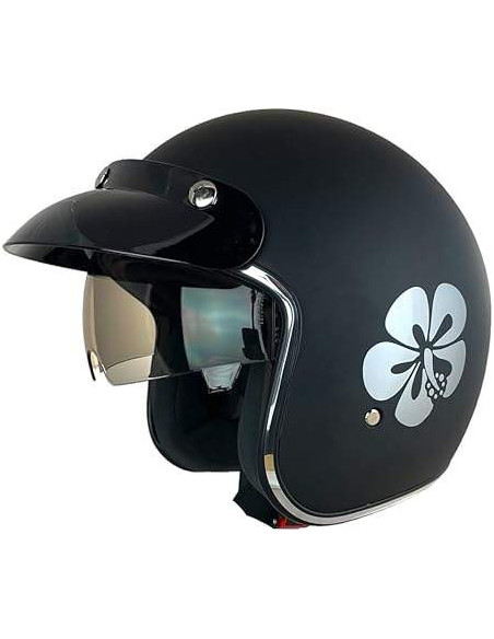 SHIRO HELMETS Casco de OUTLET JET SAGA FLOWER Negro Talla XS