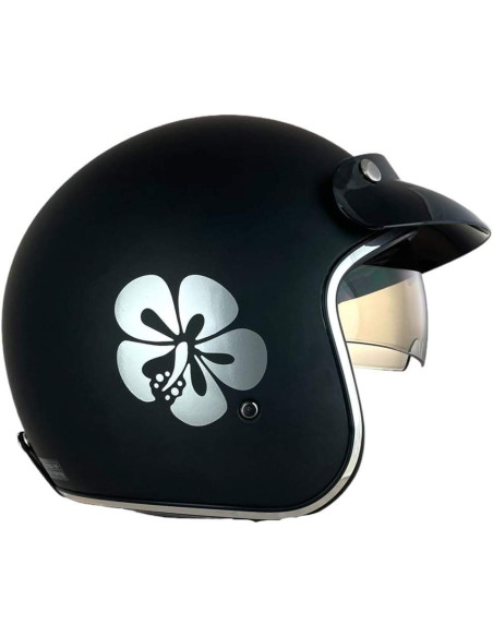 SHIRO HELMETS Casco de OUTLET JET SAGA FLOWER Negro Talla XS