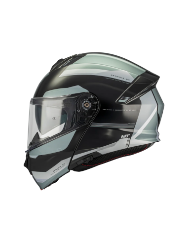 MT HELMETS Casco Modular GENESIS SV Raccoon B12 Negro Verde Brillo Totalmente Homologado
