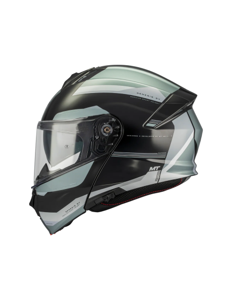 MT HELMETS Casco Modular GENESIS SV Raccoon B12 Negro Verde Brillo Totalmente Homologado