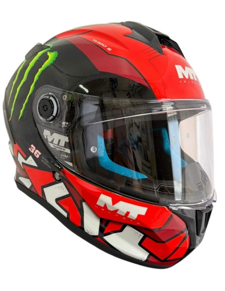 Casco Integral MT Helmets Targo Réplica Piqueras – Diseño Deportivo Monster, Visera Transparente