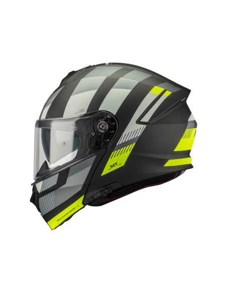 MT HELMETS Casco Modular GENESIS SV Stroke B13 Negro y Amarillo Flúor Totalmente Homologado