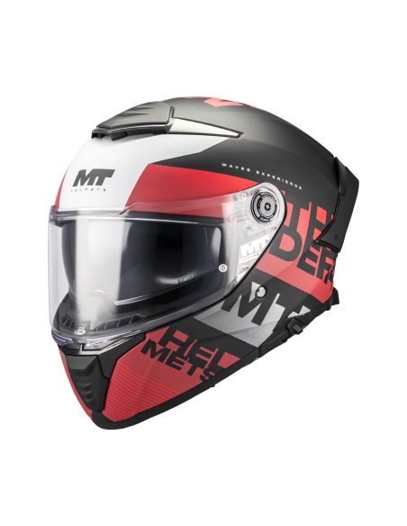 MT HELMETS Casco Integral THUNDER 4 SV Waves B5 Negro y Rojo Mate Totalmente Homologado