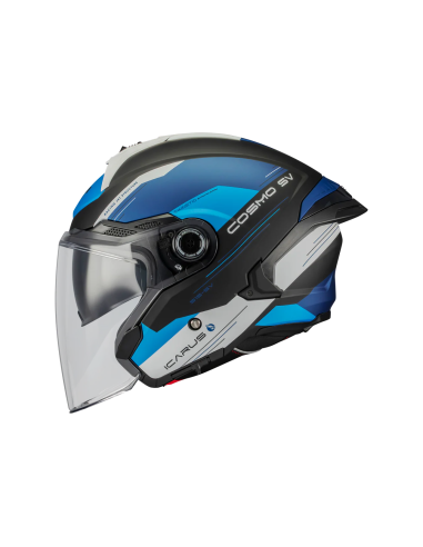 MT HELMETS Casco Jet COSMO SV Icarus B7 Azul y Negro Mate Totalmente Homologado