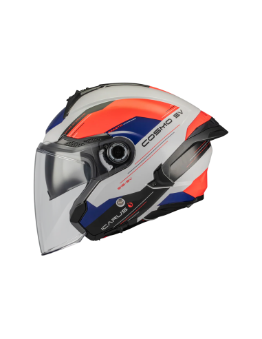 MT HELMETS Casco JET COSMO SV Icarus A5 Naranja y Azul Brillo Totalmente Homologado