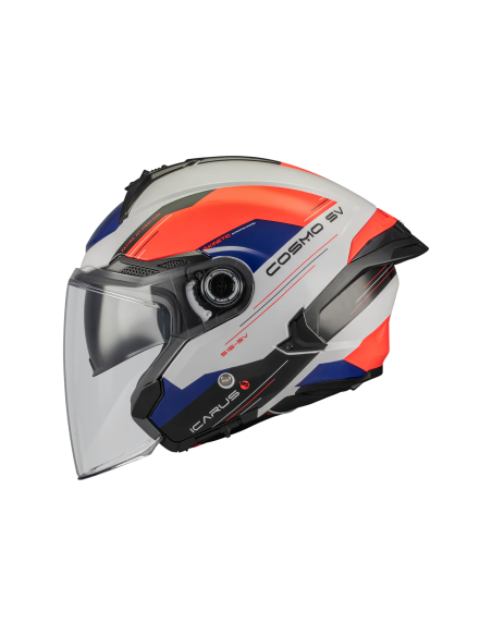 MT HELMETS Casco JET COSMO SV Icarus A5 Naranja y Azul Brillo Totalmente Homologado