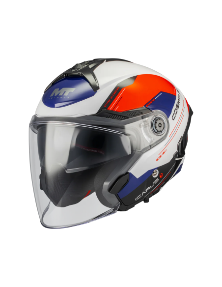 MT HELMETS Casco JET COSMO SV Icarus A5 Naranja y Azul Brillo Totalmente Homologado