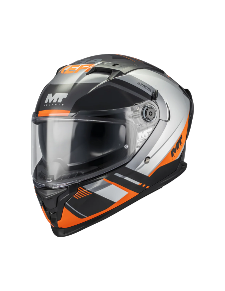 MT HELMETS Casco Integral BRAKER SV Inception B4 Negro y Naranja Brillo Totalmente Homologado