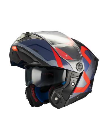 MT HELMETS Casco Modular Modelo ATOM 2 SV DEXTER B15 Rojo y Azul Brillo Totalmente Homologado