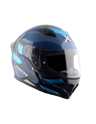 AXOR HELMETS Casco Integral Modelo HUNTER CORNET Negro y Azul Totalmente Homologado 22.06