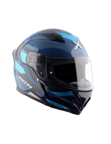 AXOR HELMETS Casco Integral Modelo HUNTER CORNET Negro y Azul Totalmente Homologado 22.06